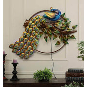 Multicolor 6 Ft. Metal Peacock With LED Wall Art