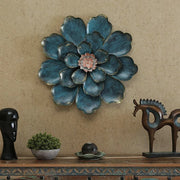 Metal Blue Flower Wall Art