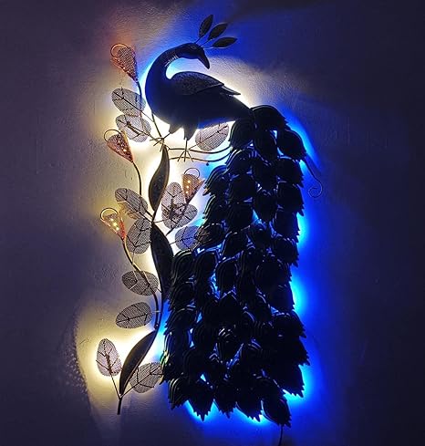 6 Ft. Metal LED Peacock Hanging Wall Decor For Living Room Bedroom, Hanging Wall Sculptures