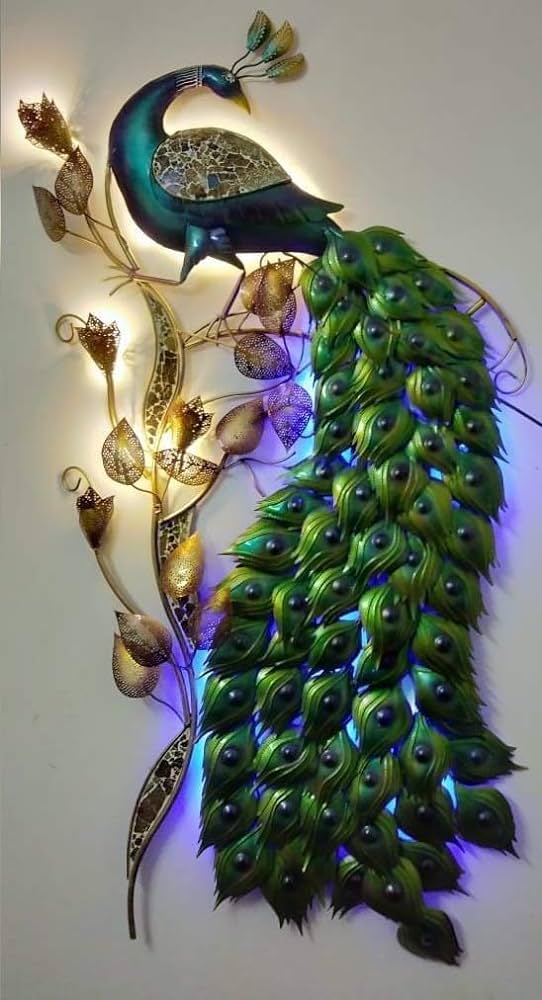 6 Ft. Metal LED Peacock Hanging Wall Decor For Living Room Bedroom, Hanging Wall Sculptures