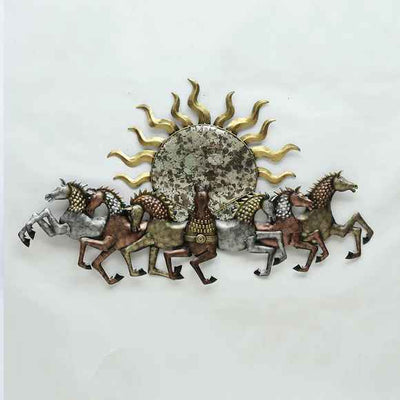 Running Sun Horses With Led Metal Wall Art