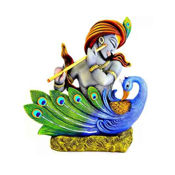 Peacock Krishna Tabel Decor Polyresin Showpiece