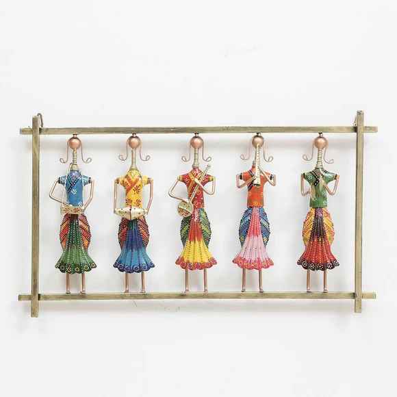 Five Multicolor Figurines Frame Metal Wall Art