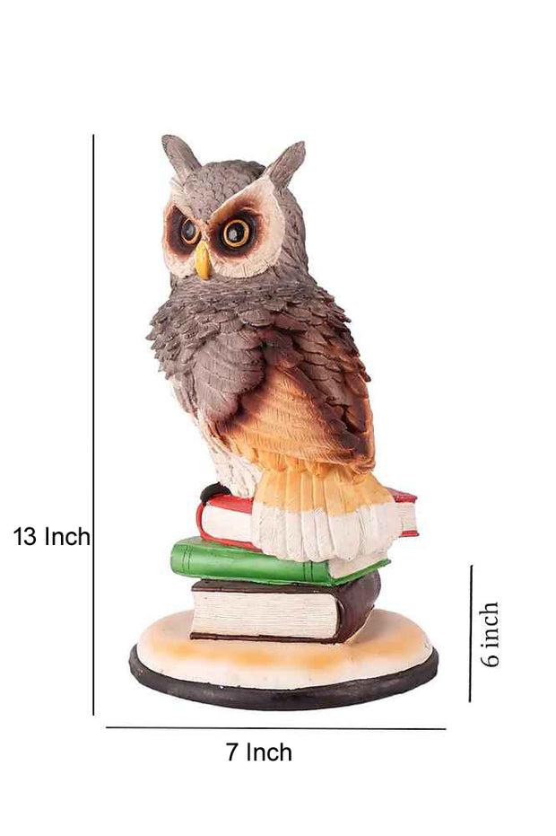 Multi Color Polyresin Carved Owl Shaped Table Decor