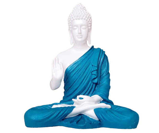 White and Blue Buddha Samadhi Tabel Decor Polyresin Showpiece