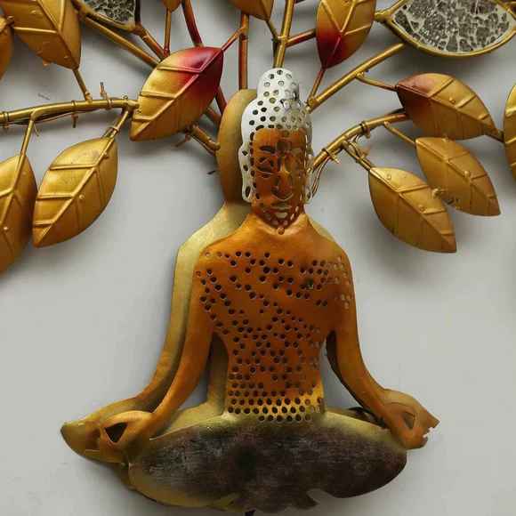Metal Meditating Buddha Tree LED Wall Art
