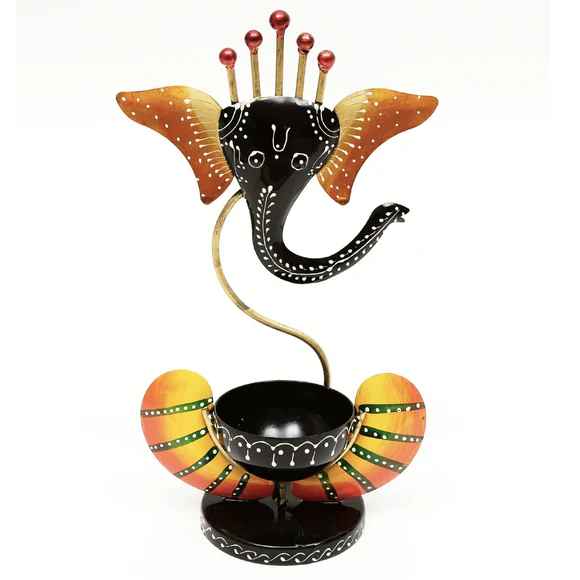 Multicolor Embossed Metal Ganeshji Diya
