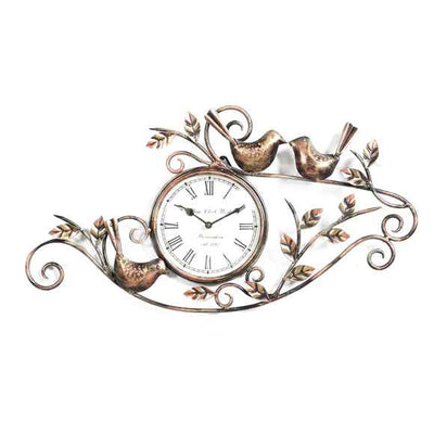 Three Birds Tree Brown Metal Wall Clock