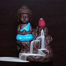 Blue Smoke Buddha Table Decor Polyresin Showpiece