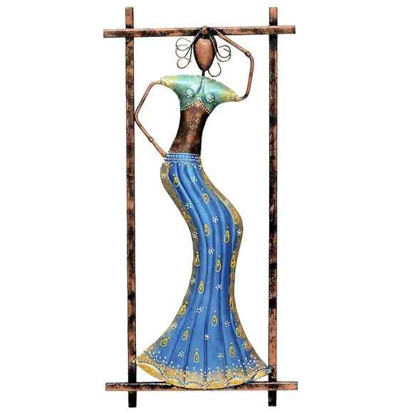 Blue Metal Single Frame Lady Figurine Wall Art