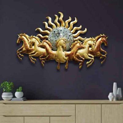 Golden Seven Running Horses Metal LED Wall Art