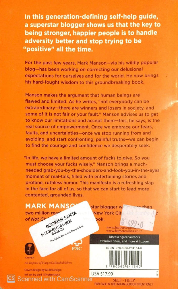 The Subtle Art of Not Giving a Fck  (English, Paperback, Manson Mark)